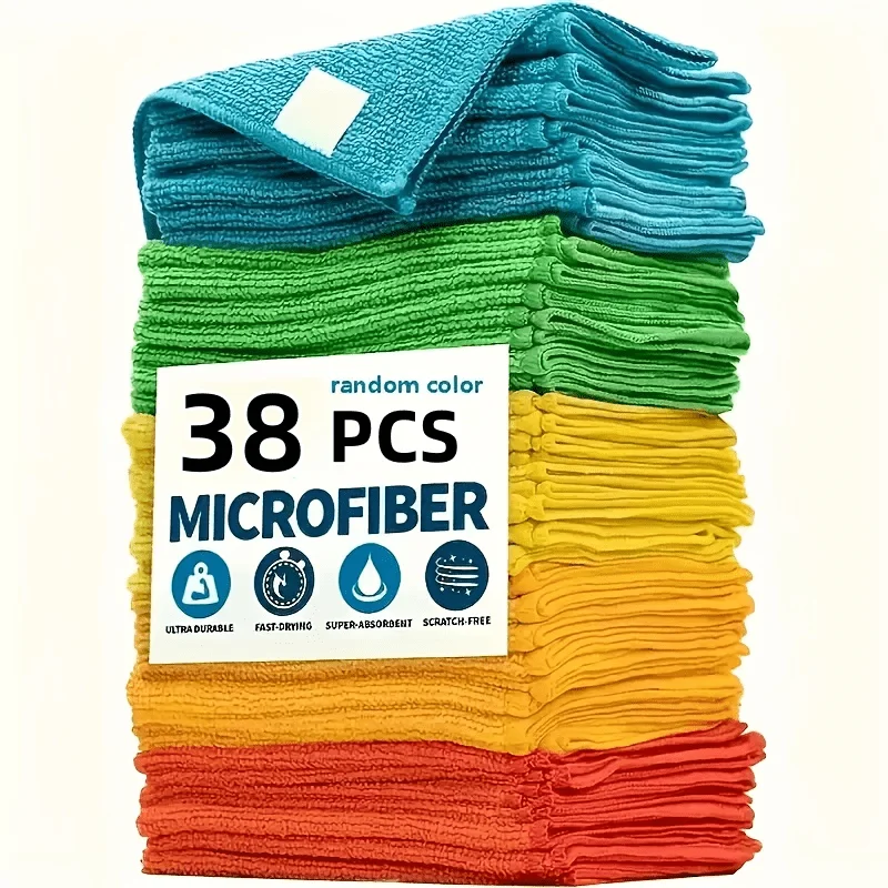 38 Pack Multifunctional Cleaning Cloth Microfiber Dish Cloth High Absorbent Cleaning Towel for Kitchen Car Window ﻿