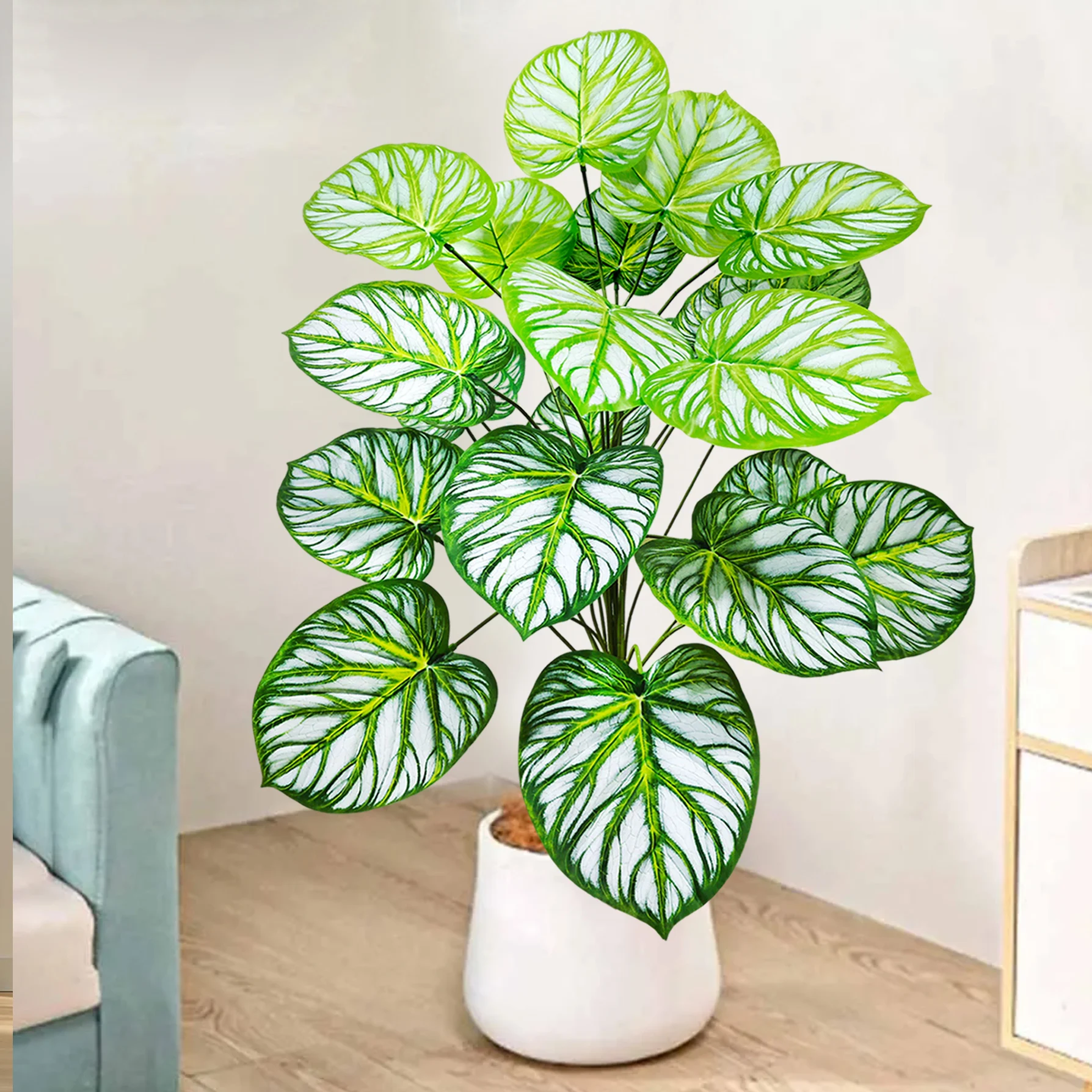 85cm  Artificial Green Alocasia Leaf Plastic Turtle Leaf Green Plant for Home Garden Room Office Decoration