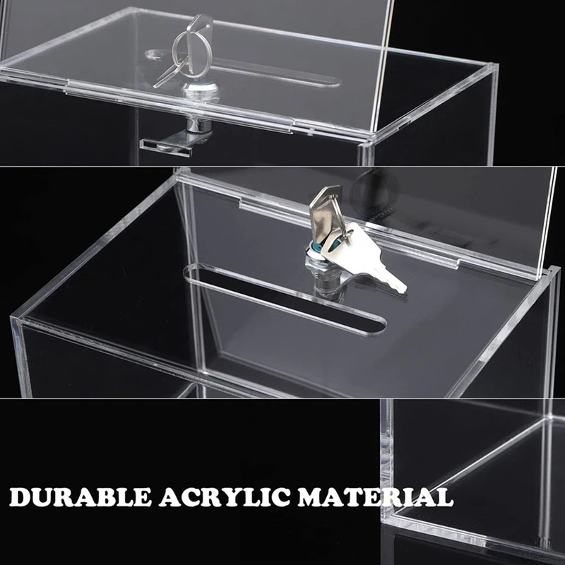 APPLIA-Transparent Donation Box With Lock Money Collection Box Ballot Box Suggestion Box