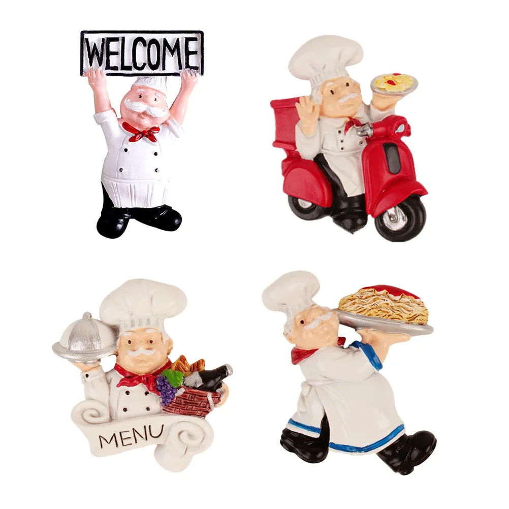 

4 PCS Chef Ornaments Office Fridge Resin Magnet Refrigerator Decor Sticker Decorations Pp Child