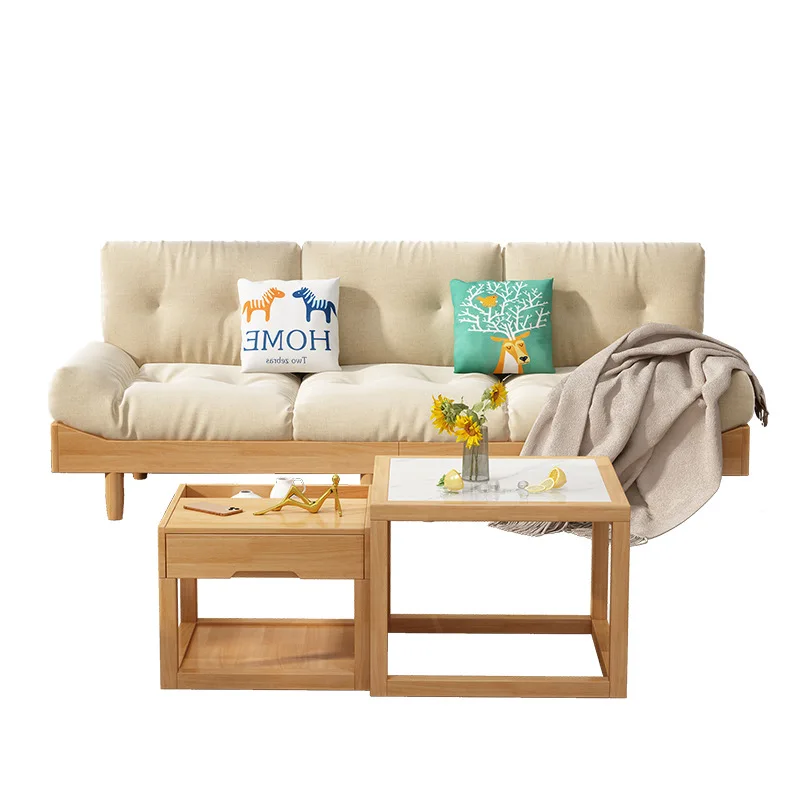 

Cream style, Nordic, solid wood, sofa, multi-person, combination, log, small apartment, fabric