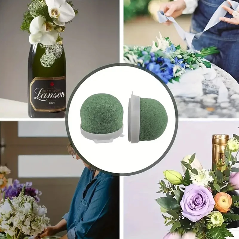 1/12 Pcs New Mini Round Floral Foam Holder,Green Dry And Wet Florist Flower Block Craft Arrangement Supplies For Wine Bottle