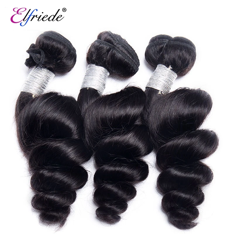 Elfriade-mechones de onda suelta negra Natural con Frontal, cabello humano 100% Remy brasileño, 3 mechones con encaje Frontal 13x4