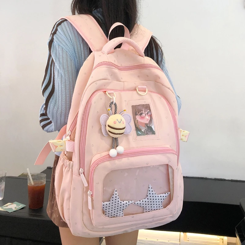 Fashion Backpack Transparent Ita Bag New Large Capacity Preppy Style Student Schoolbag Lightweight Commuter Travel Girl Backpack