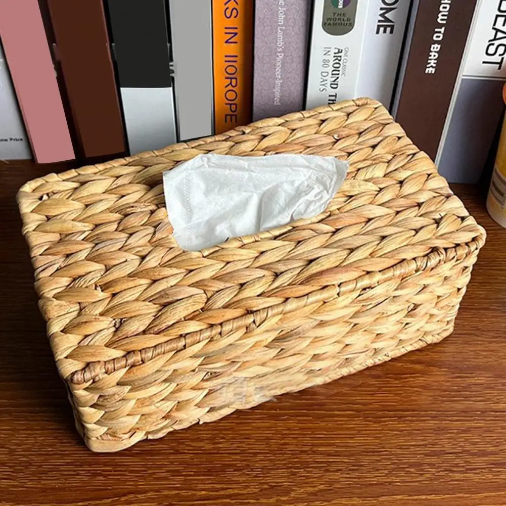 Artisan Crafted Tissue Organizer Handmade Tissue Box Holder Handwoven Water Hyacinth Tissue Box Holder Rustic Napkin for Table