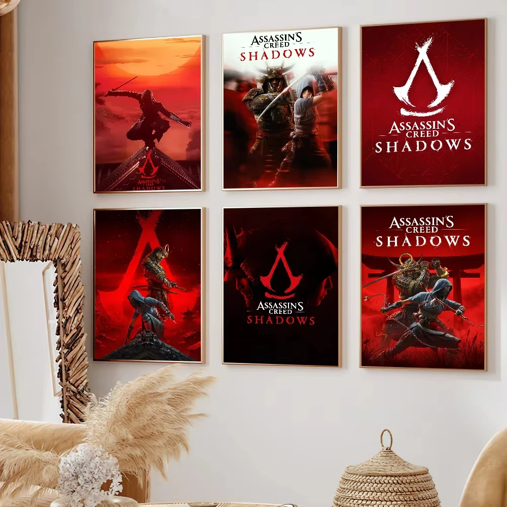 Game A-Assassins Creed Shadows P Poster Prints Room Decoration Wall HomePainting Self Adhesive Sticker Bedroom Living Office