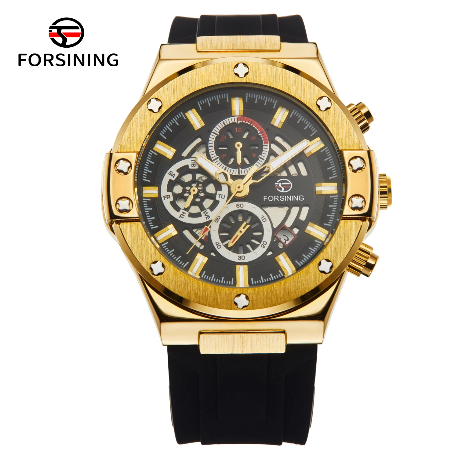 Forsining Custom Classic Stylish Business Skeleton Mechanical Watch Date Water-Resistant Automatic Self Wind Men's Watch New