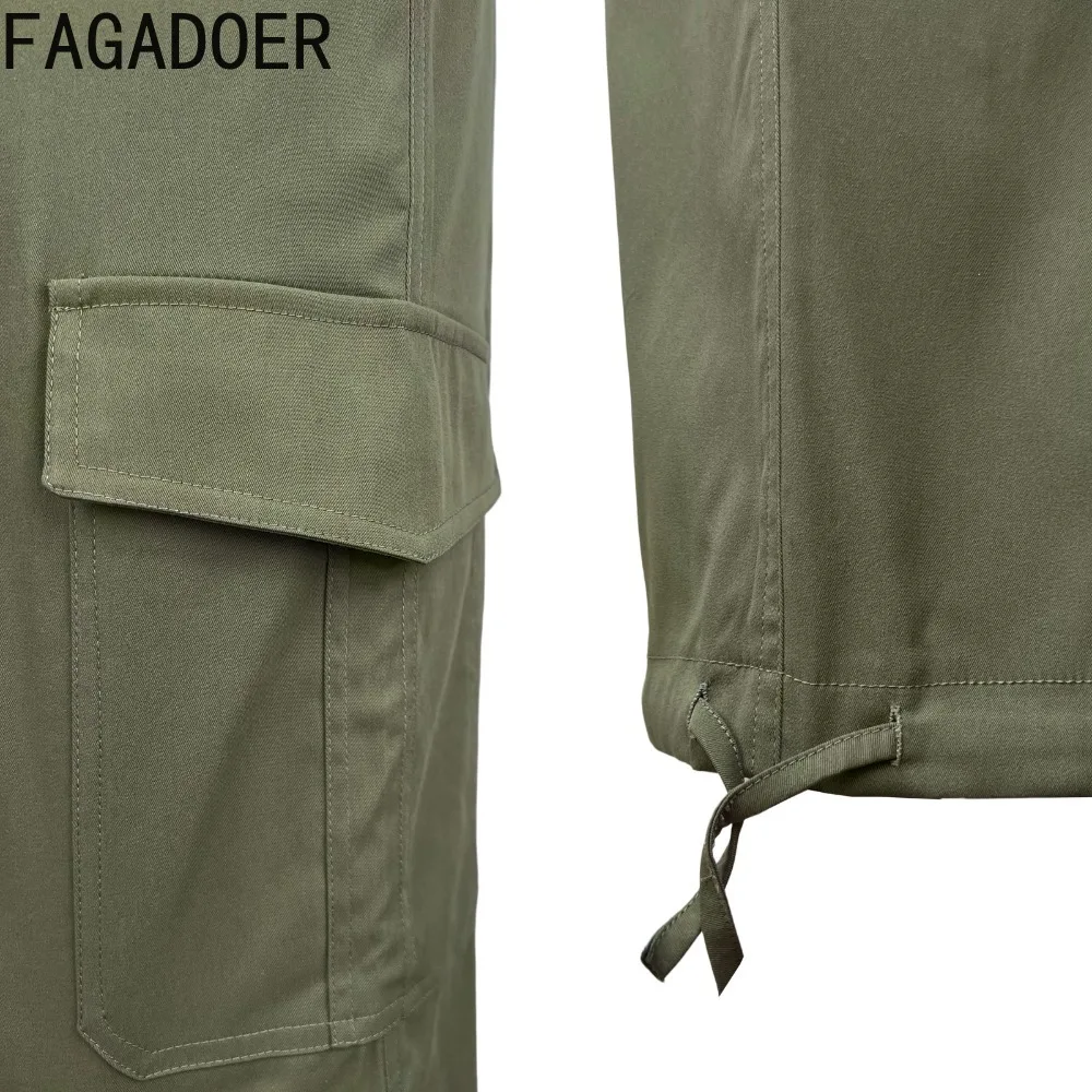 FAGADOER Y2K Fashion Low Waist Wide Baggy Pants Legs for Woman Solid Color Cargo Pocket Long Pants Female Streetwear Bottoms New