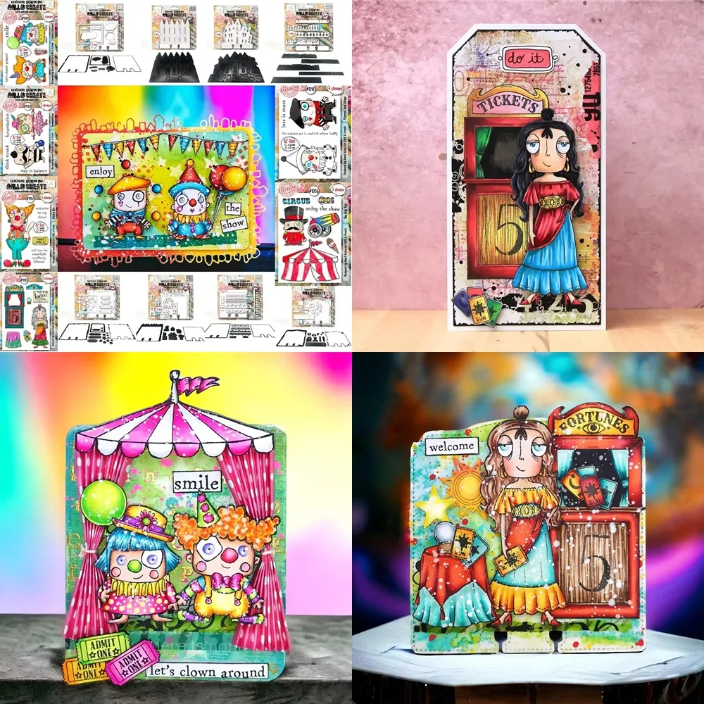 

2024 October New Circus ribbon girl and Joker Dies Stamps For Diy Scrapbooking Crafts Maker Photo Album Template Handmade