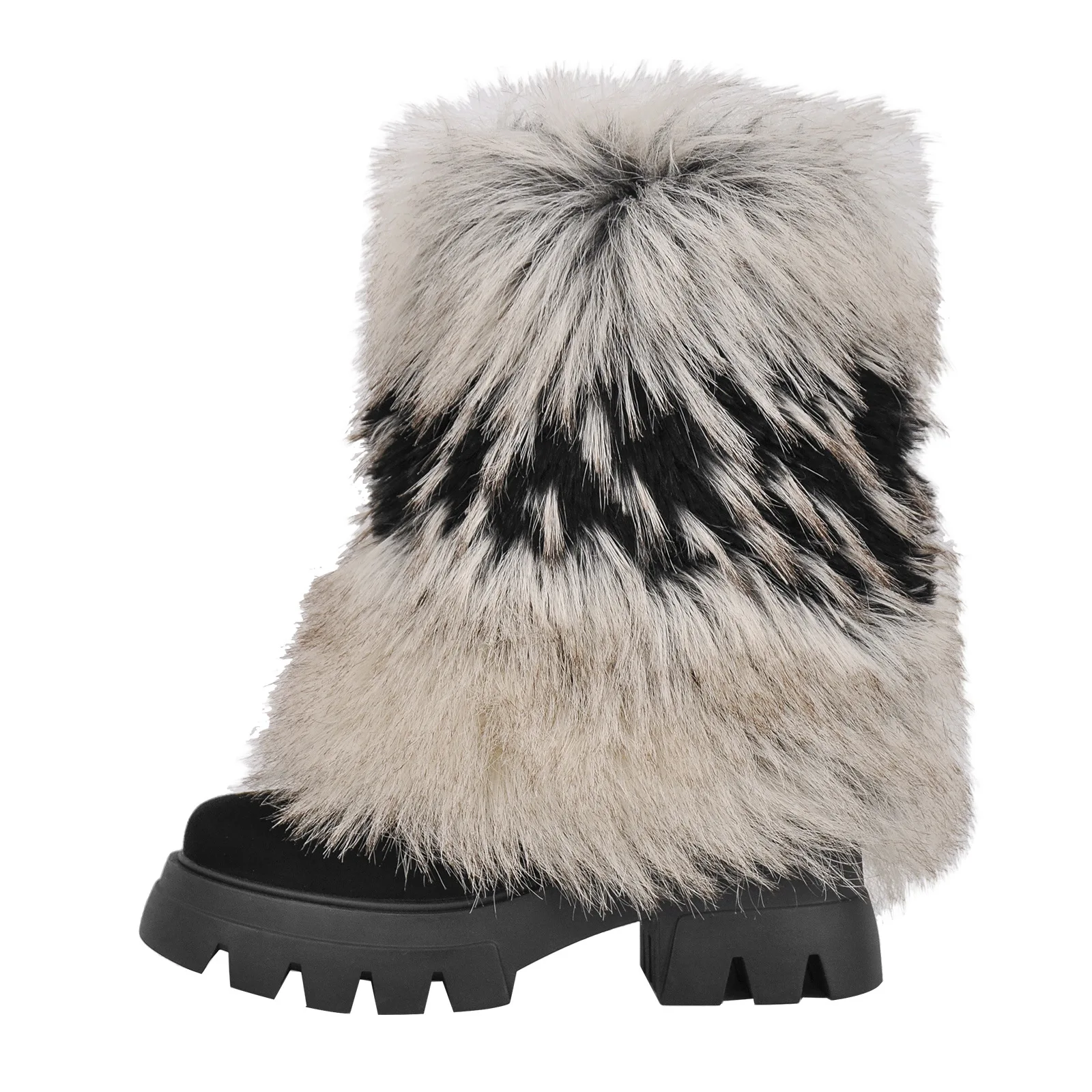 

Furry Round Toe Thick Heel Mid-Calf Boots Woman Winter 2024 Slip-On Thick Sole Mid-Heel Short Boots Women's Shoes Fashion