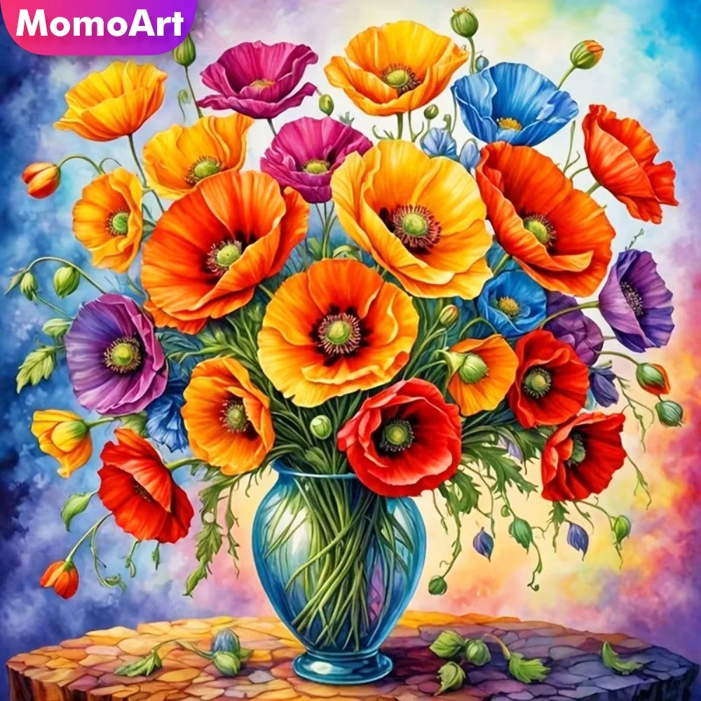 Momoart DIY Diamant-Mosaik Blumen-Mohnblumen-Set Neuerscheinung Malerei-Vase Vollquadratische Runde Diamant-Stickerei Heimdekoration