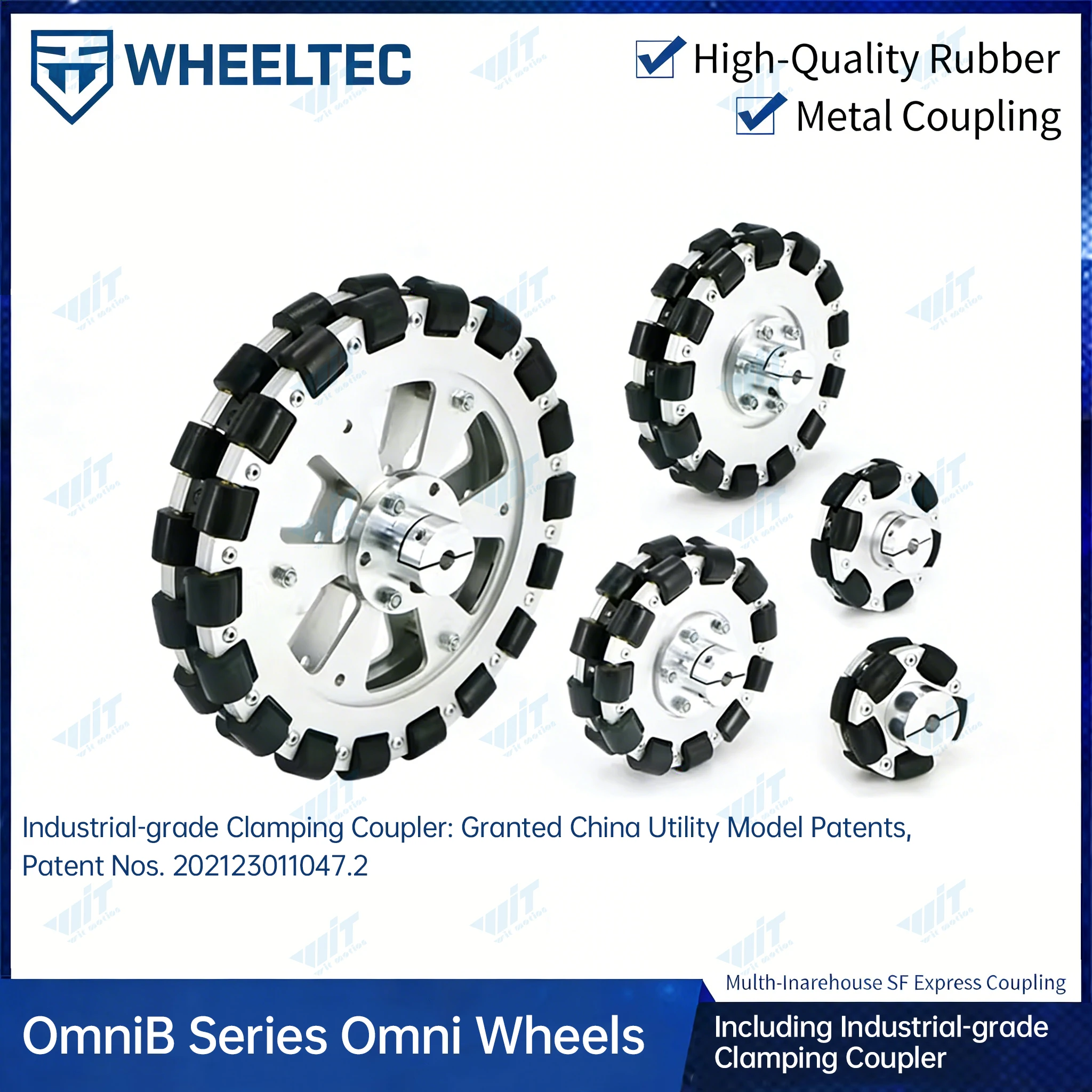 Omni B Series Omni Friction Wheel with Aluminum Clamping Coupling 127mm 203mm ROS Robot AGV Smart Car