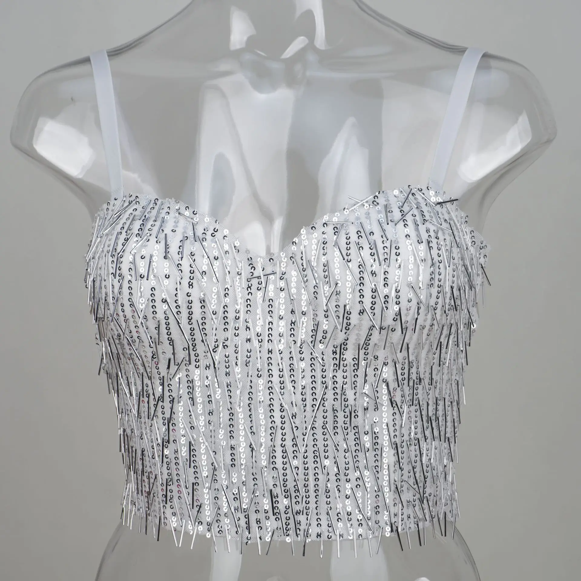 早春カーニバルダイナミックフリンジストラップフィッシュボーンコルセットナイトクラブフラッシュダイヤモンドスパンコール外側ビスチェトップ女性