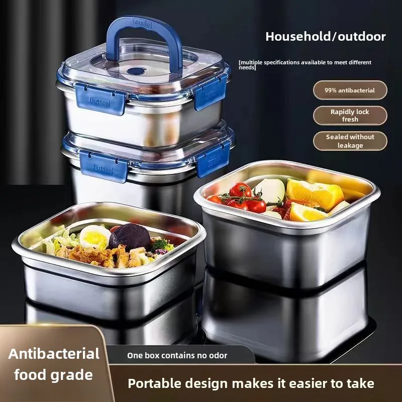 

Квадратный ящик для хранения свежих продуктов из нержавеющей стали 316, герметичный ящик, портативный обеденный ящик, ящик для хранения в холодильнике