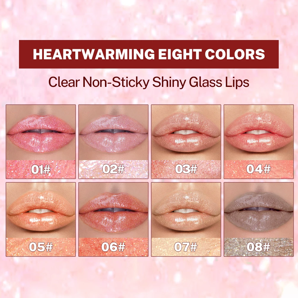 QIBEST 8 Colori Glitter Lip Smalto Kit per il trucco Durata Lip Gloss Rossetto liquido impermeabile Trucco Olio per labbra Idratante Lip Tint