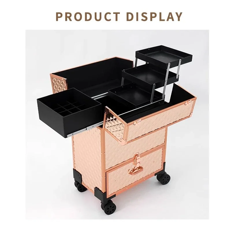 

Профессиональный чехол для инструментов для макияжа и ногтей с выдвижными ручками и поворотными колесами, складной, прозрачный