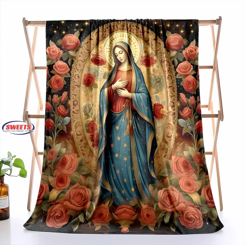 3D Christianity Virgin Mary Flannel Blanket Throw Sofa Bed Cover Four Season Soft Fluffy Quilt Blanket Outdoor Leisure Nap Gift