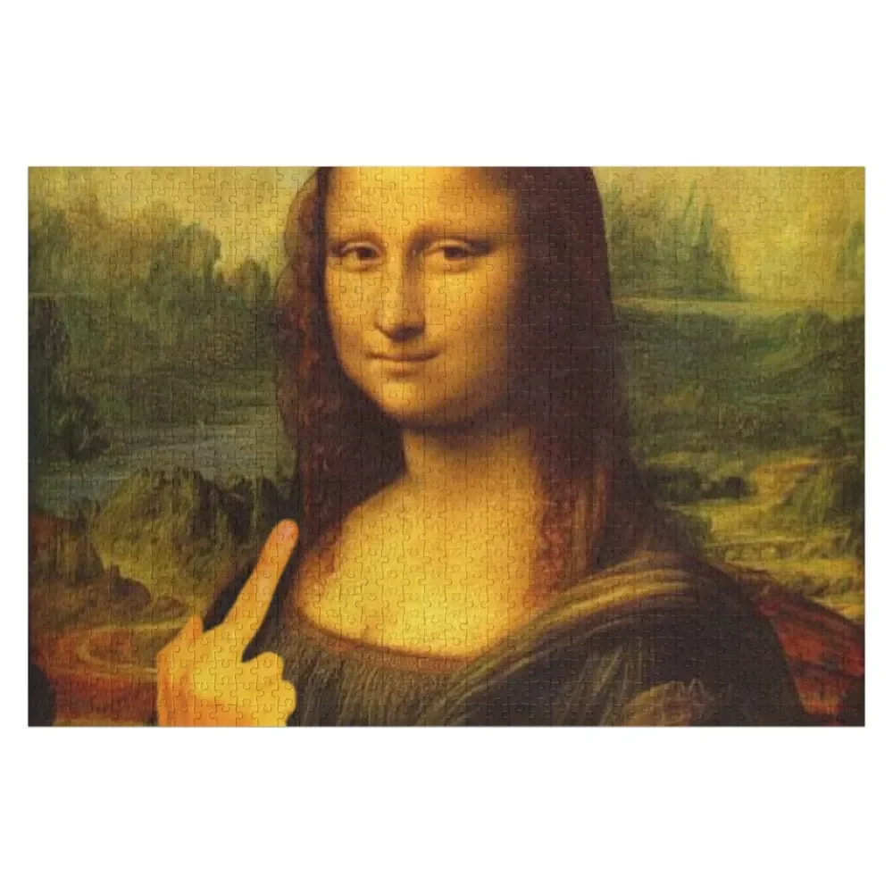 

Mona Lisa Funny Painting Middle Finger Sticker Jigsaw Puzzle Customized Kids Gift Adult Wooden Puzzle