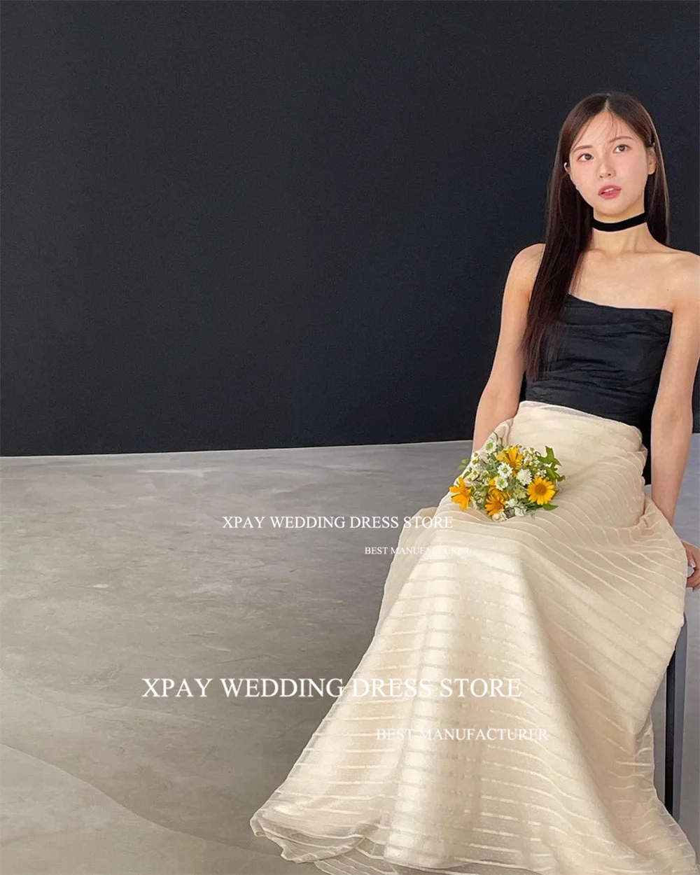 Xpay Moderne Zwarte Top Korea Avondjurken Een Lijn Lovertjes Kanten Mouwloze Formele Prom Gown Fotoshoot Fee Feestjurk