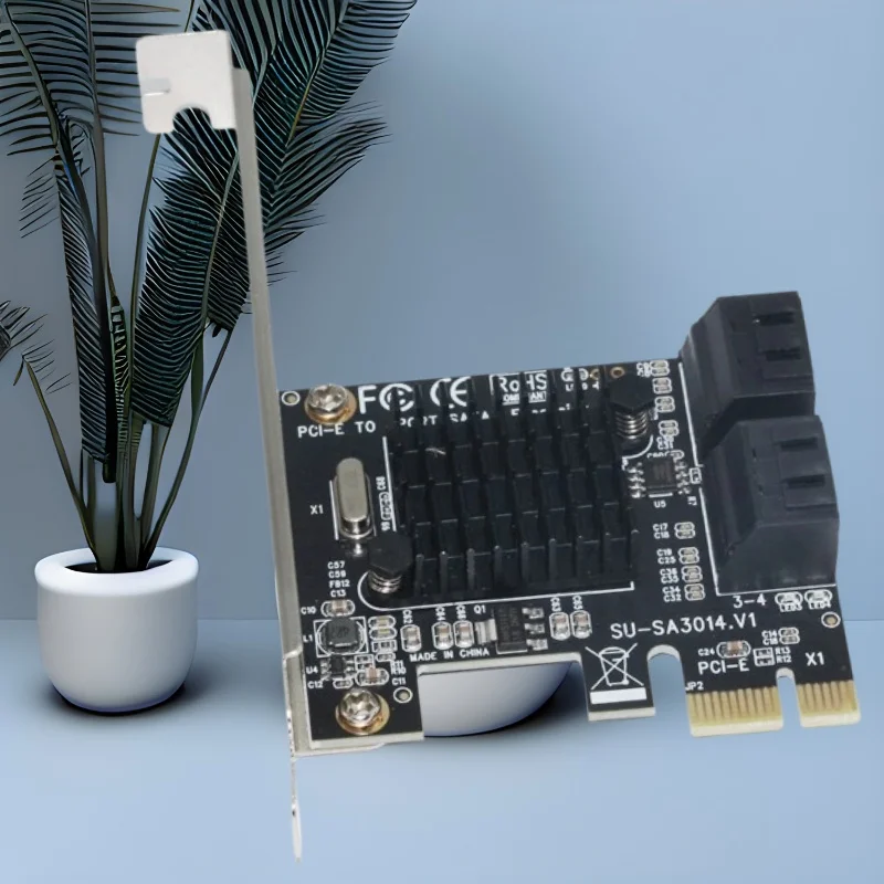 

Sata Pci Express PCIE/PCI-E X1 SATA3 Controller 88SE9215 Chip 4 Ports SATA3.0 6Gbps Expansion Server Riser for Desktop Computer