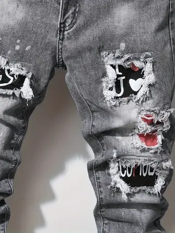 पुरुषों की स्लिम फिट रिप्ड लॉन्ग डेनिम पैंट, पॉकेट, साइड स्ट्रैप और ज़िपर वाली टाइट जींस, पुरुषों की जॉगिंग पैंट, रिप्ड स्ट्रेच 8 best sales जींस स्किनी - №6