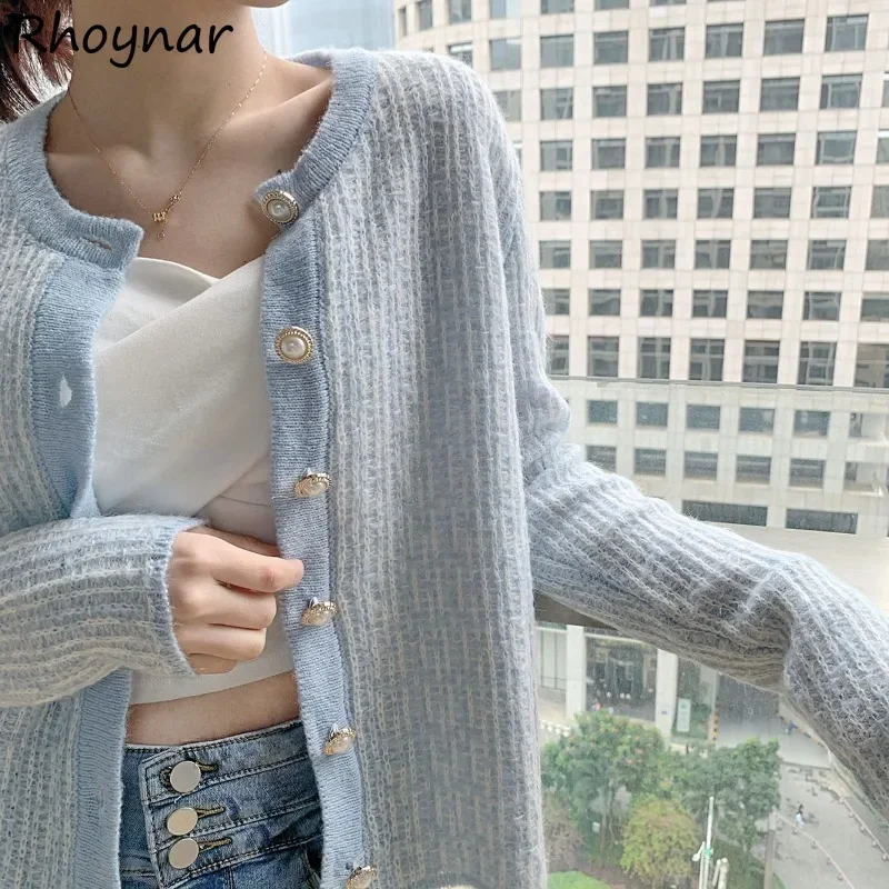 

Chic Spliced Button Knitted Cardigan Women Fashion Loose Leisure Soft Sweet Young Popular Sweaters Girls Warm All-match Ins New