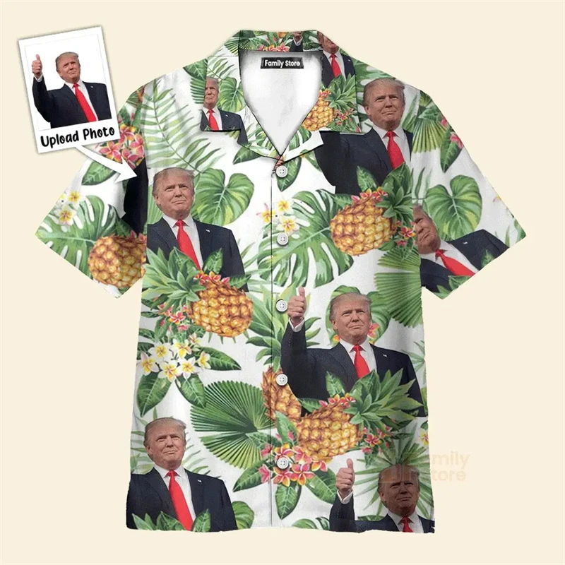 New Hawaiian Custom Photo Face Shirt Fun 3d Diy Print Button Shirts Short Sleeves Hawaii Shirt Tops Asian Size Tees Fashion Top