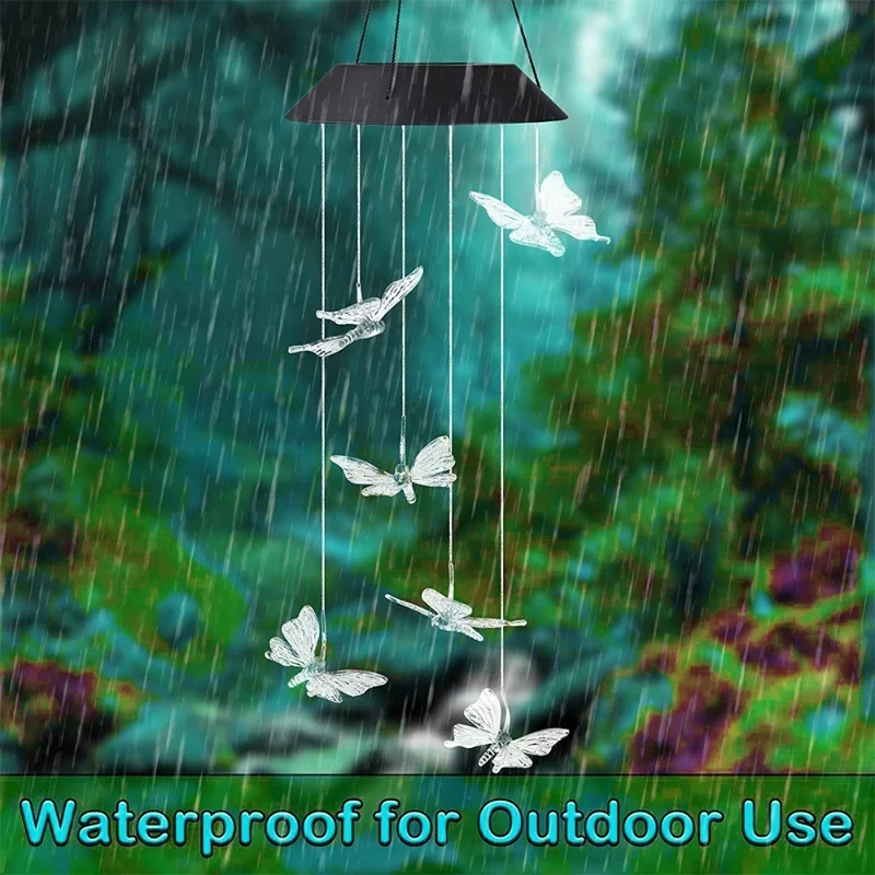 Sun Power Energy Powered Wind Chime Lamp Color-Changing Butterfly Outdoor Garden Street Sun Power Panel Light