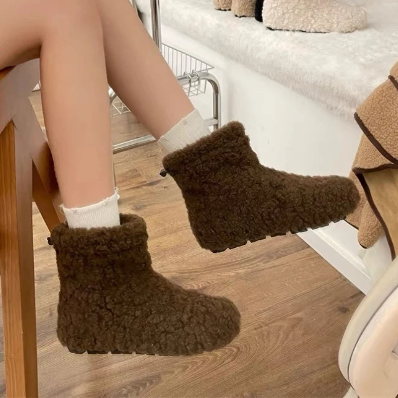 

Fur Ankle Boots Women Flats Suede Shoes Warm Short Plush Snow Boots New Casual Winter 2025 Woman Sneakers Walking Zapatos Botas
