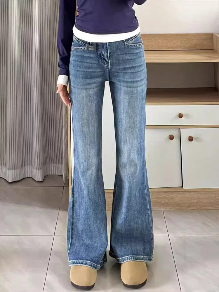 

High Waist Stretchy Loose Fit Denim Jeans Women's Spring New Large Size Trendy Bell Bot Flared Pants Casual Wear