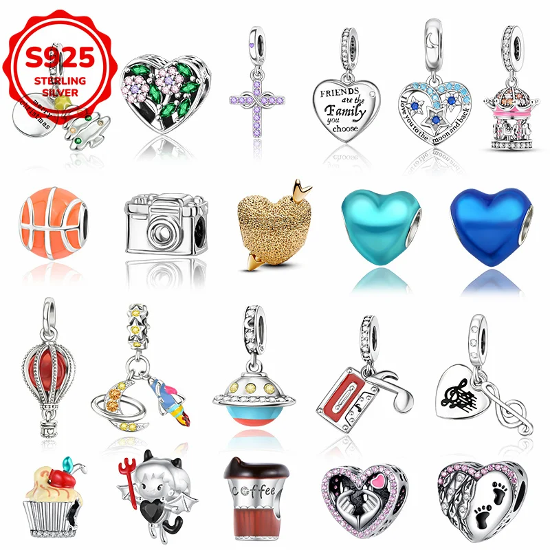 

Серебряные бусины-подвески 925 пробы в форме цветов и красочных сердечек, подходящие для девочек, для создания ожерелья своими руками в качестве подарка на день рождения.