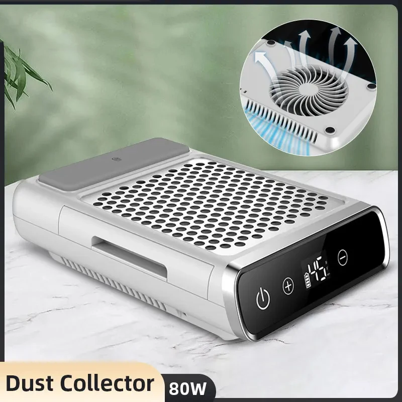 80W Nail Dust Collector Powerful Extractor Fan For Manicure Battery Version Pofessional Nail Aspirator Manicure Salon Equipment