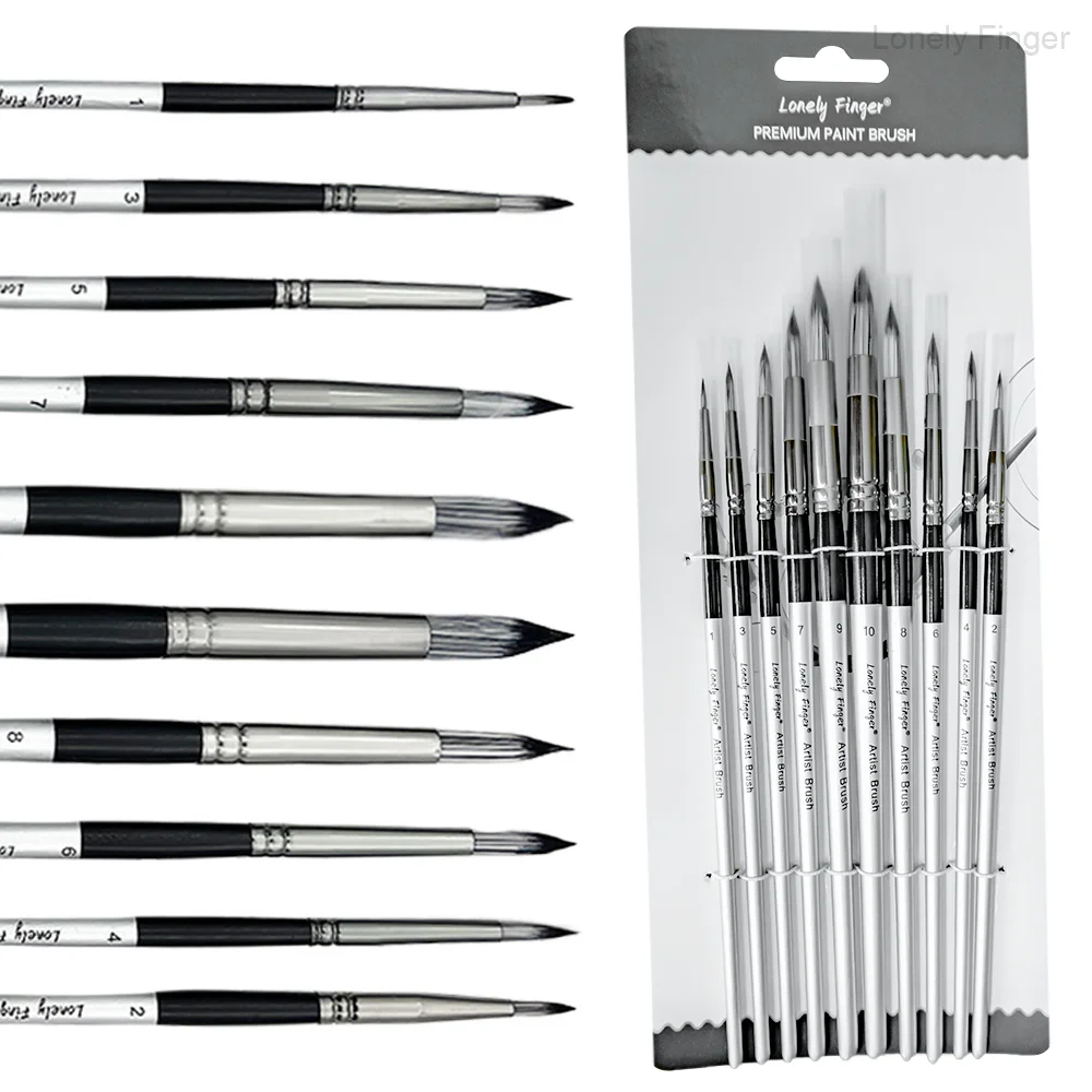 

Artist Paint Brush Set 10 Sizes - Fine Tip Round Synthetic Brushes for Watercolor, Acrylic, Gouache, Oil Painting & Crafts - Pro