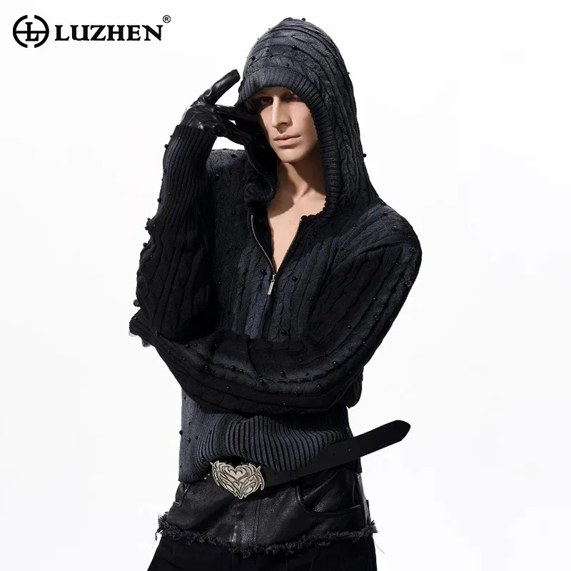 

LUZHEN Fashion Original Street Gradient Tie-dyed Hooded Knitted Zipper Cardigan Men's 2025 New Fashion Handsome Sweater JY4371