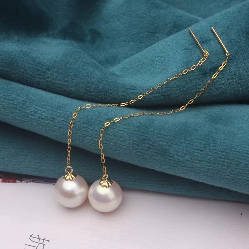 100% Real 18K Gold Natural Freshwater Pearl Drop Earrings Pure AU750 Simple Tassel Earrings for Women Fine Jewelry