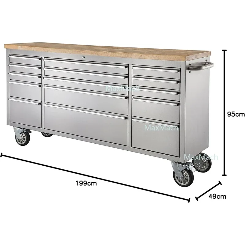 Silver 15 Drawers Premium Rolling Tool Cabinet Large Tool For Garage Workshop Use