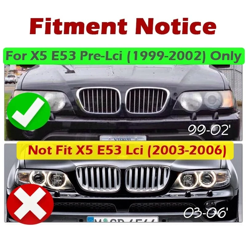 Gloss Matte Black Carbon M Style Grill For BMW X5 E53 Kidney Grille Double Single Slat Pre-Facelift Pre-Lci 1999 2000 2001 2002