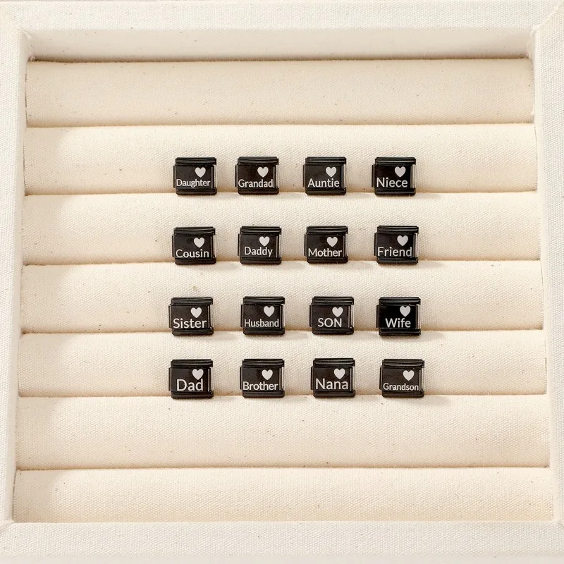 Wholesale I Love My Daddy Mother Husband Son Black italian Charms Fit 9mm Stainless Steel Women Fashion Bracelet DIY JewelryGift