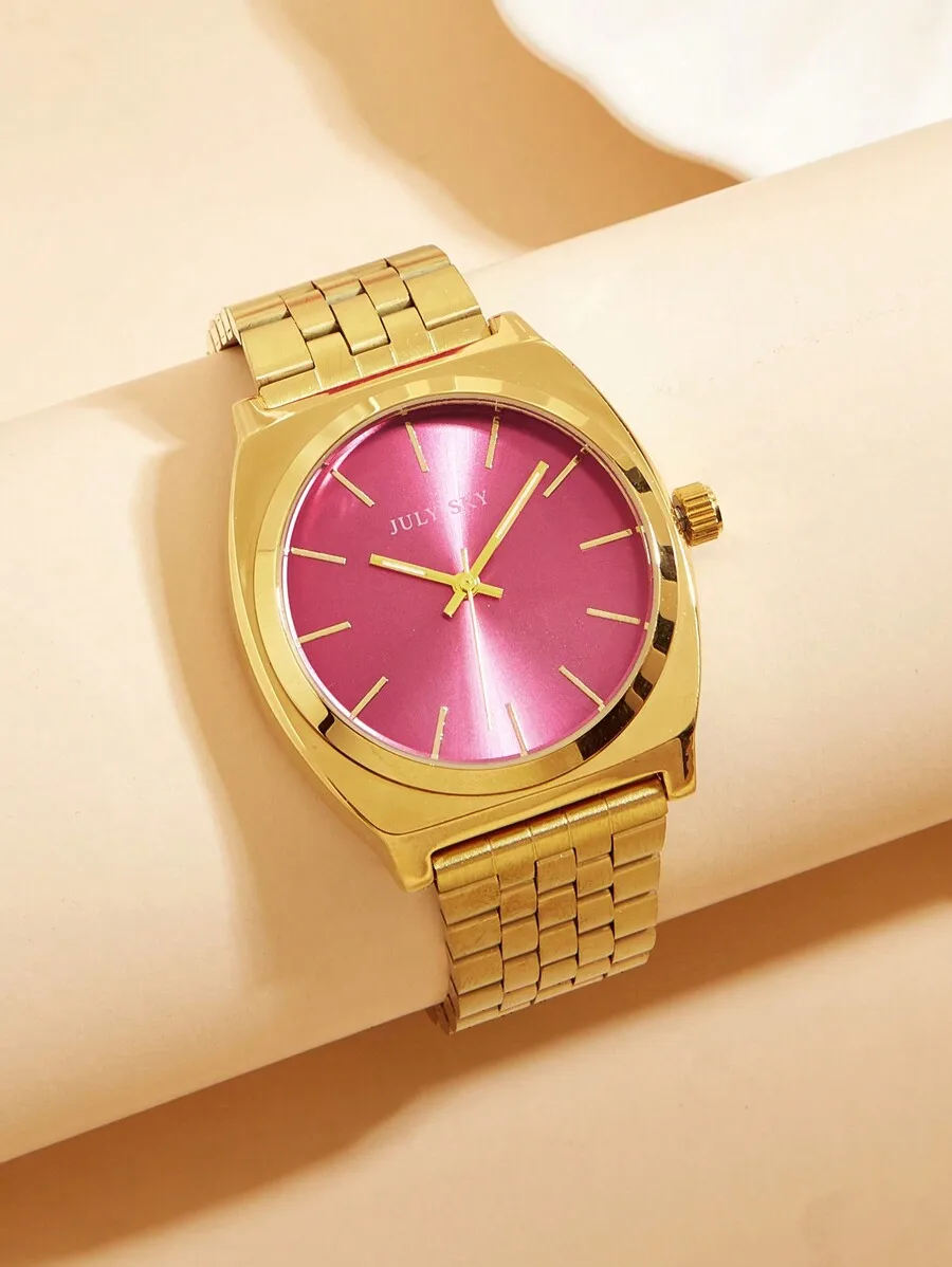 

Gold Tone Stainless Steel Band Quartz Watch With Bar Index Dial Simple Fashion Design