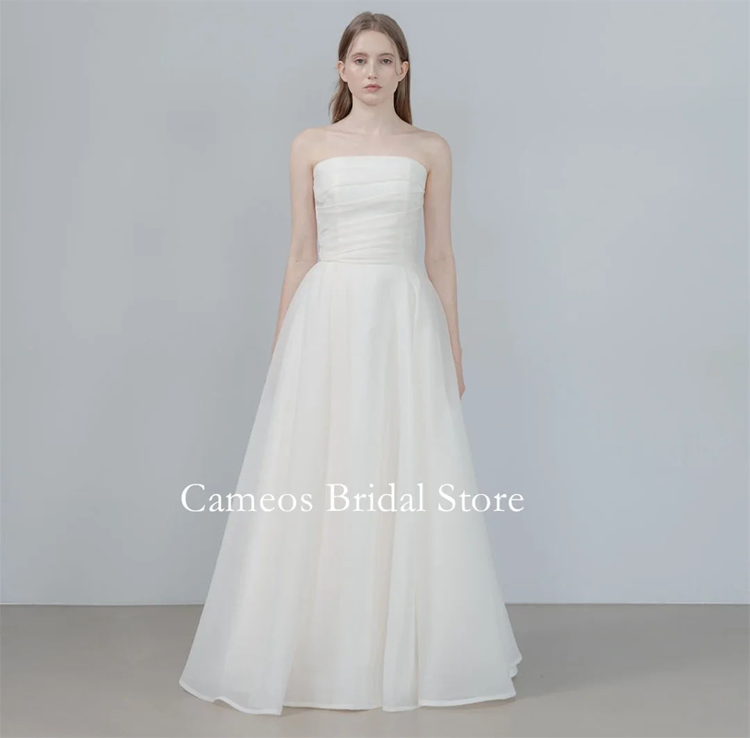 

SONDR Strapless Fashion Korea Tulle Wedding Dresses Photo Shoot VINTAGE Elegant A-Line Simple Sleeveless Custom Bridal Gown