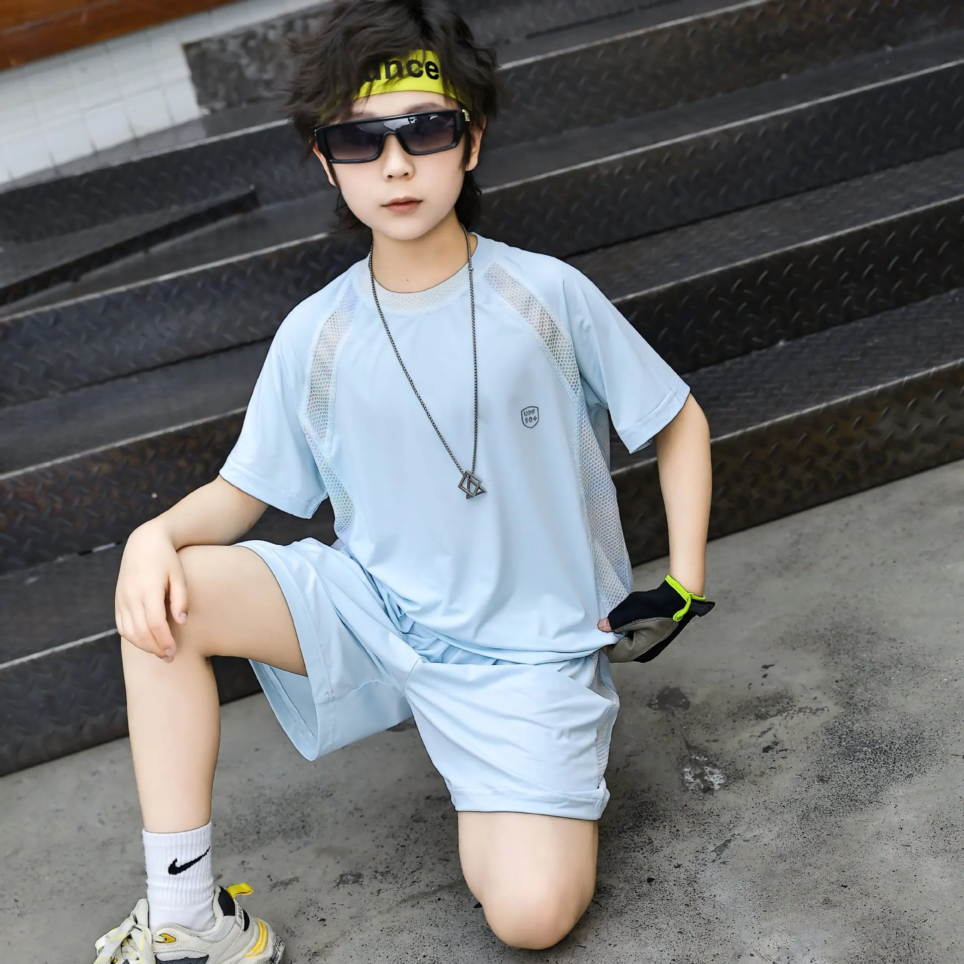 Children's summer quick drying set, boys' new sports two-piece set, girls' baby Korean version casual short sleeved shorts