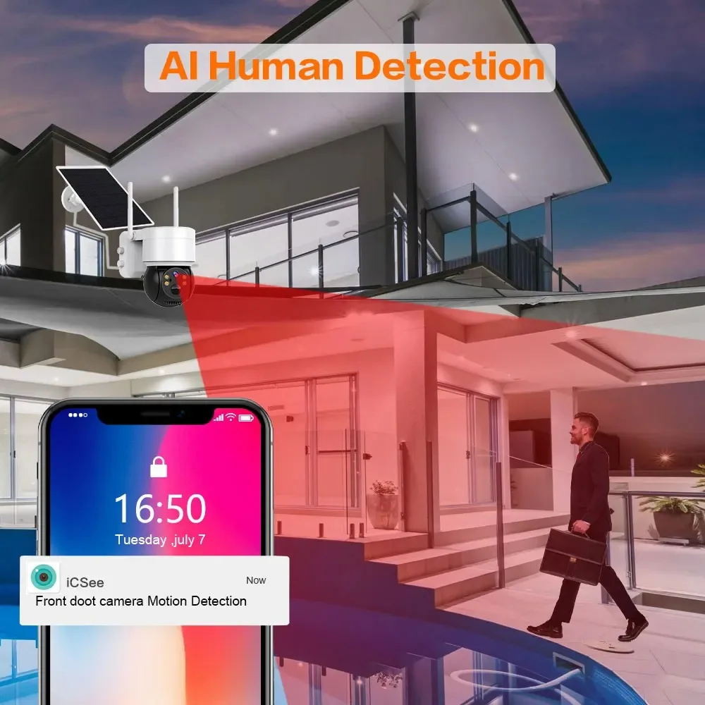 DIDSeth 4G Solar Security Camera 4MP HD - Dual WiFi/4G 360° PTZ Color Night Vision IP66 Waterproof Outdoor CCTV Surveillance