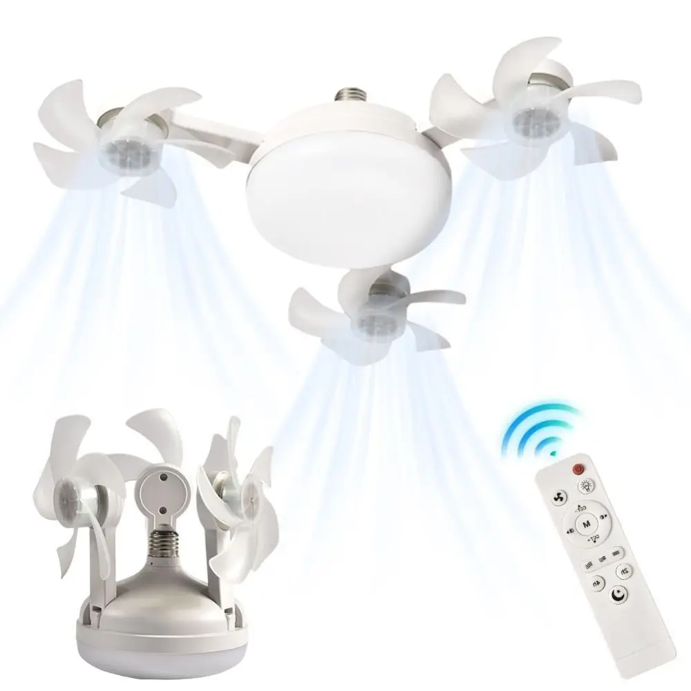 2 in 1 Ceiling Fan Remote Control 3 Gears Dimming Hanging Fan with LED Light Eye Protection Energy Saving Electric Cordless Fan