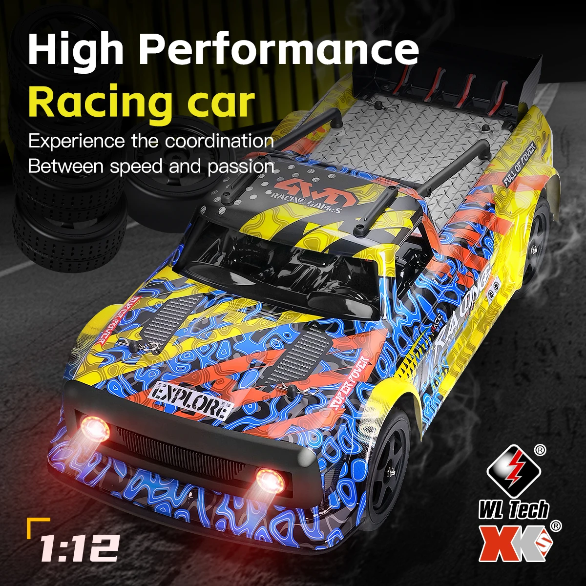 WLToys 124020 RC Car High-Speed 60KM/H Brushless 4WD Drift Remote Control Vehicle 1:12 Full-Scale Suspension Competition