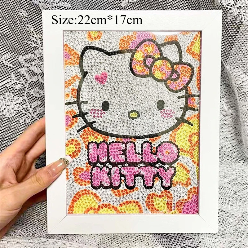 Sanrio Hello Kitty Handmade Diy Framed Diamond Painting Kitty Full Diamond Children Crystal Bright Diamond Artwork Best Gift