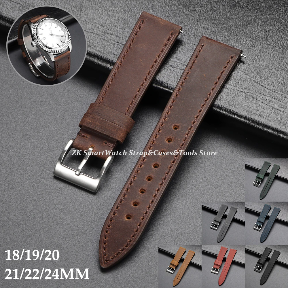 Vintage Echtlederarmband Universal Soft Quick Release Retro Crazy Horse Rindsleder Armband 18/19/20/21/22/24mm Herrenarmband