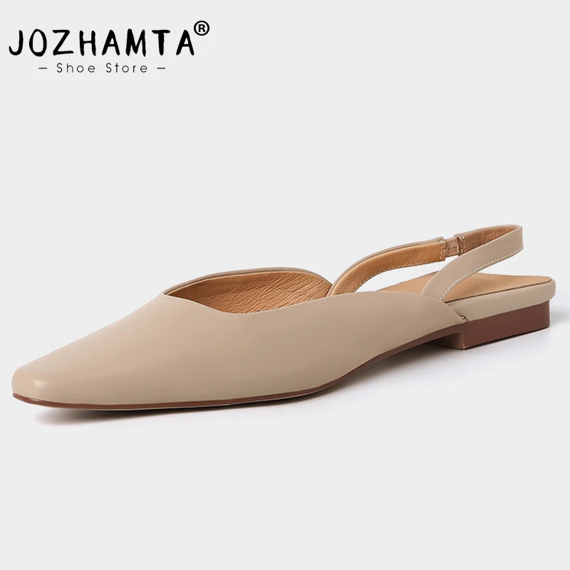 

JOZHAMTA Size 34-40 Women Sandals Real Leather Flats Summer Shoes Low Heels Square Toe Slingback Sandalias Elegant Luxury Shoes