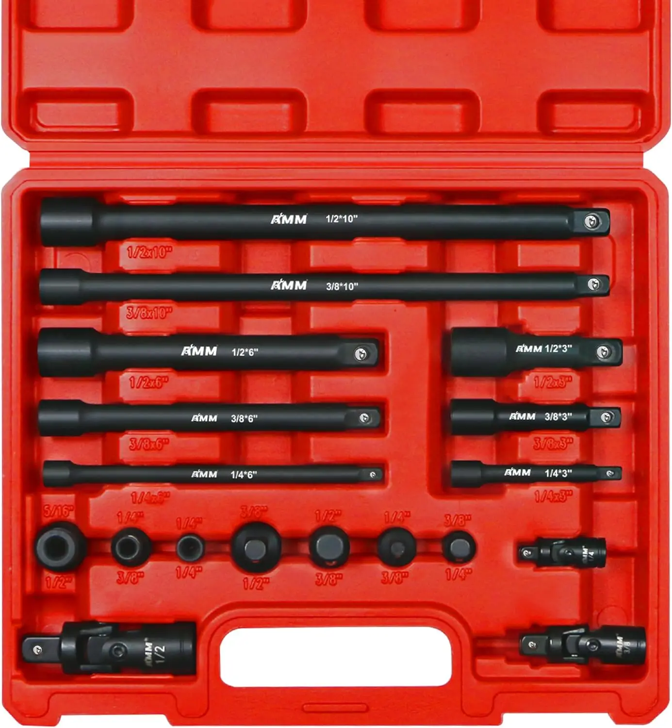 

Impact Socket Set, 1/4', 3/8', 1/2' Drive, 18-Piece with Extension, Universal Joint, Cr-V Steel for Drill & Impact Driver
