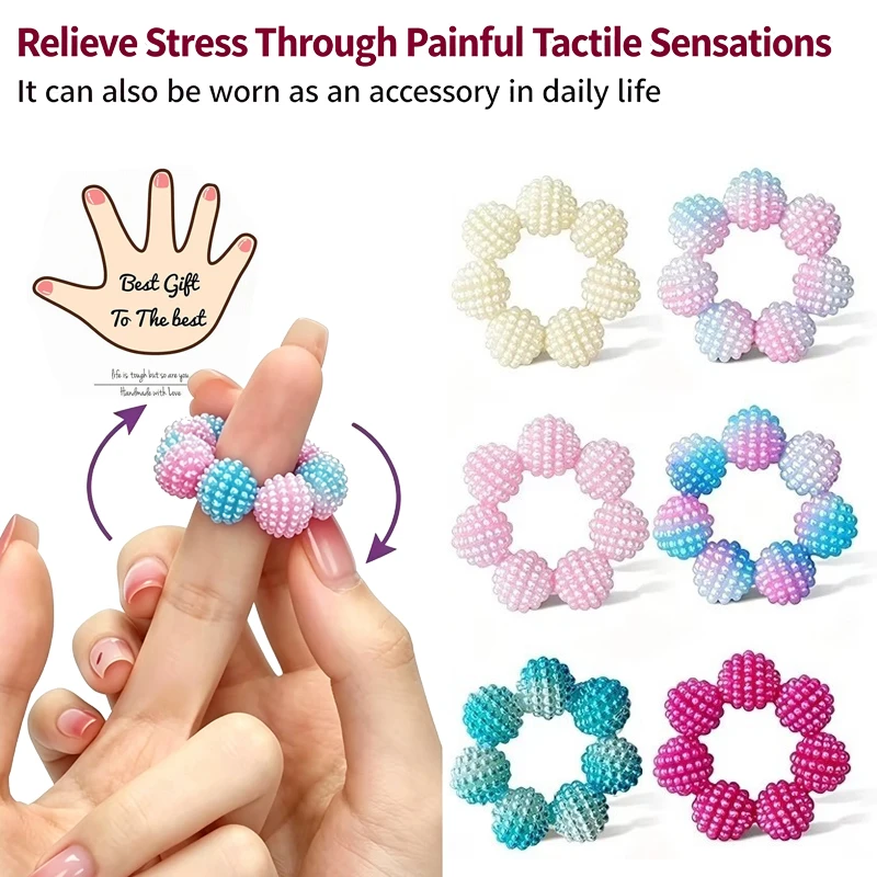 5Pcs Set Crystal Bead Acupressure Finger Ring Portable Hand Massage Sensory Fidget Toy Stress Anxiety Relief Gift for ADHD Relax