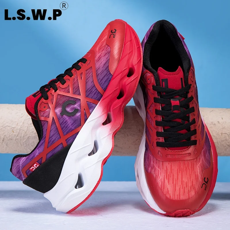 Men's Casual Sports Shoes, Men's Hollow-Out Running Shoes, Fly-Knit Mesh Breathable Sports Shoes, Structure-Supporting Thick-Soled Cushioning, Lightweight, Non-Slip, Wear-Resistant Men's Shoes, Lace-Up Outdoor Jogging, Fitness, Hiking, Commuting, Multi-Color Sports Shoes